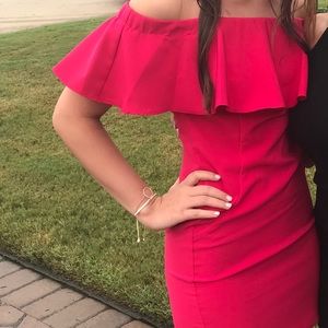 red off the shoulder formal homecoming mini dress